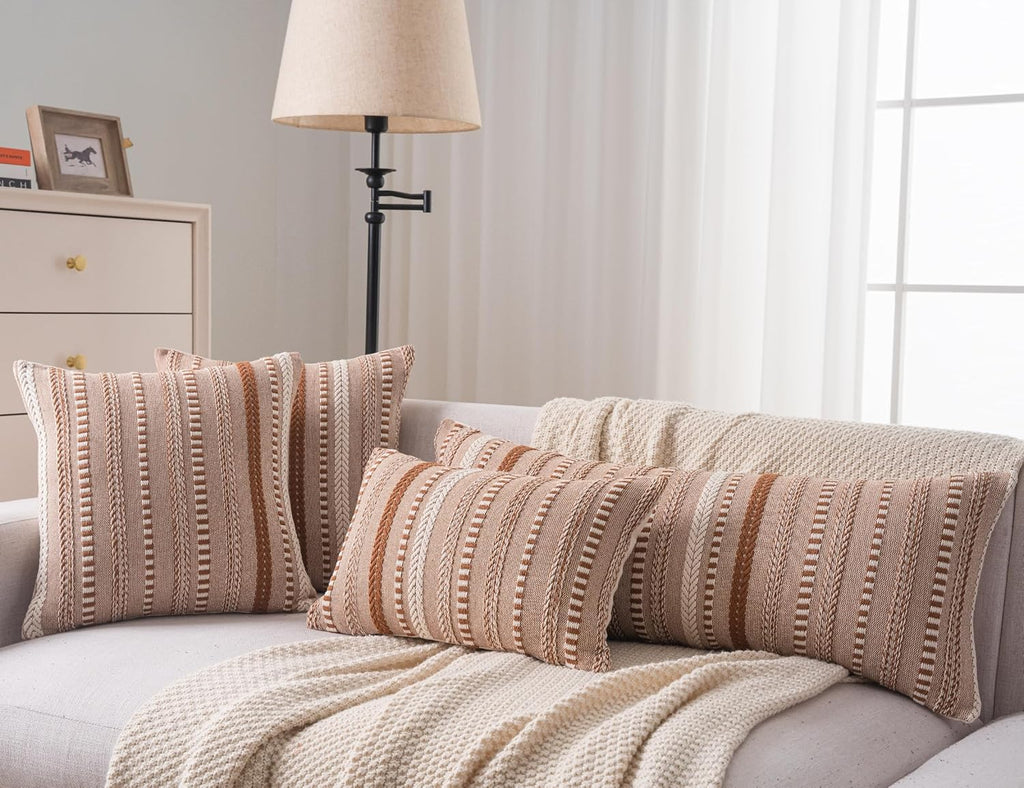 Boho Lumbar Pillow Covers 14x36 Long, Farmhouse Decorative Couch Pillow Cases, Brown Accent Pillows of Bed, Sofa Bedroom Living Room Home Decor Cushion Cover, Pack of 1