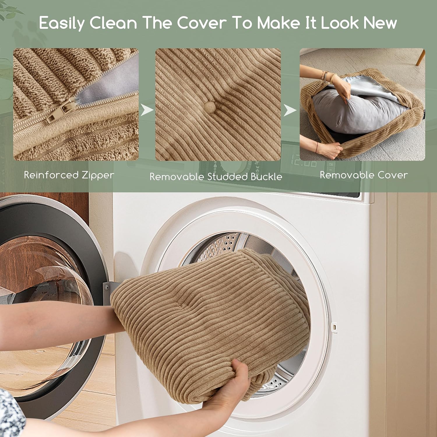 6" Washable Floor Pillow Cushion for Adults, Meditation Cushion Pillow, Large Square Floor Sitting, Removable Tufted Corduroy Cover, for Tatami Living Room or Yoga, 22x22 Inch, Machine Washable