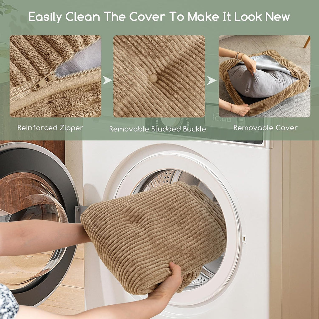 6" Washable Floor Pillow Cushion for Adults, Meditation Cushion Pillow, Large Square Floor Sitting, Removable Tufted Corduroy Cover, for Tatami Living Room or Yoga, 22x22 Inch, 2Pack, Machine Washable