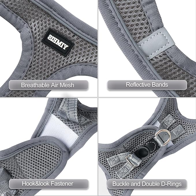 YIMEIS Dog Harness and Leash Set, No Pull Soft Mesh Pet Harness, Reflective Adjustable Puppy Vest for Small Medium Large Dogs, Cats (Gray, Small (Pack of 1)