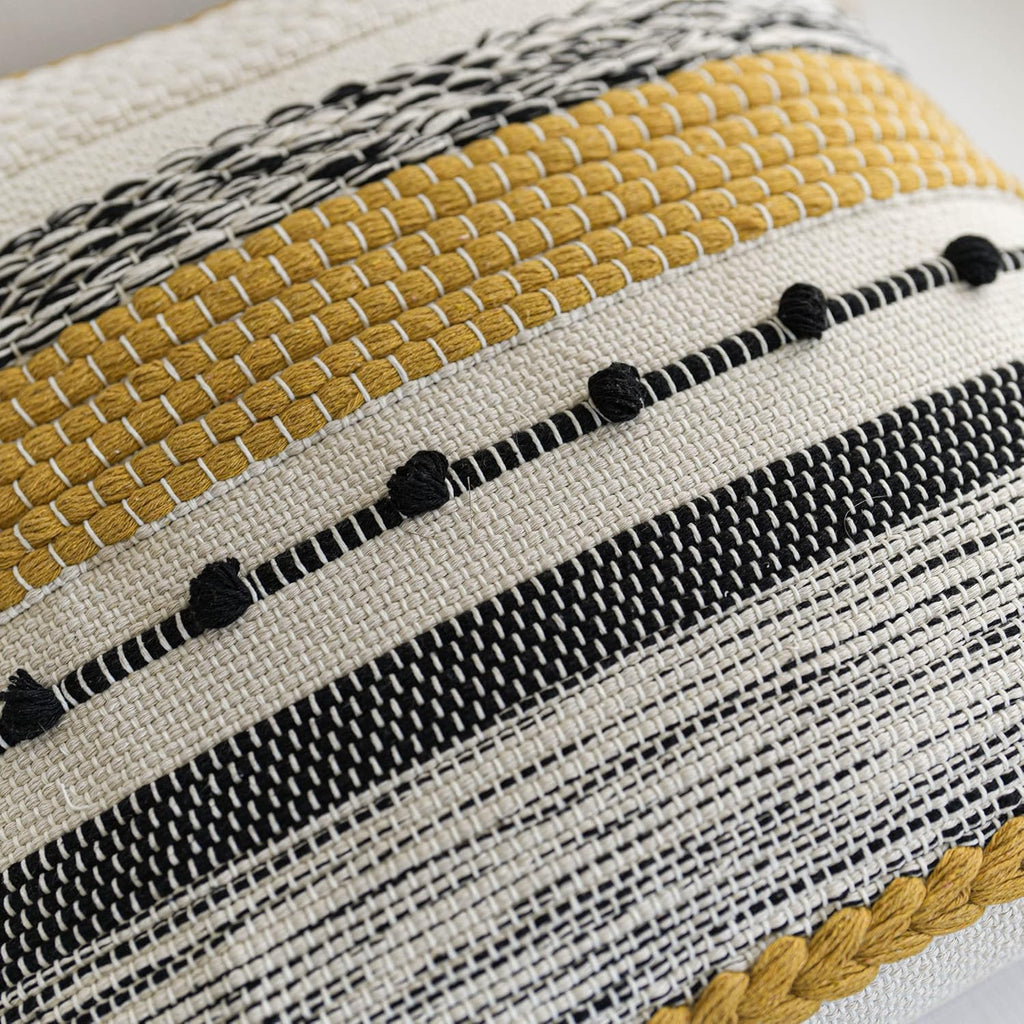 BlissBlush Fall Yellow Mustard Decorative Throw Pillow Cover 20x20 Square Boho Accent Pillowcase Tassels Farmhouse Cushion for Couch Sofa Bedroom Living Room Home Décor Cover ONLY