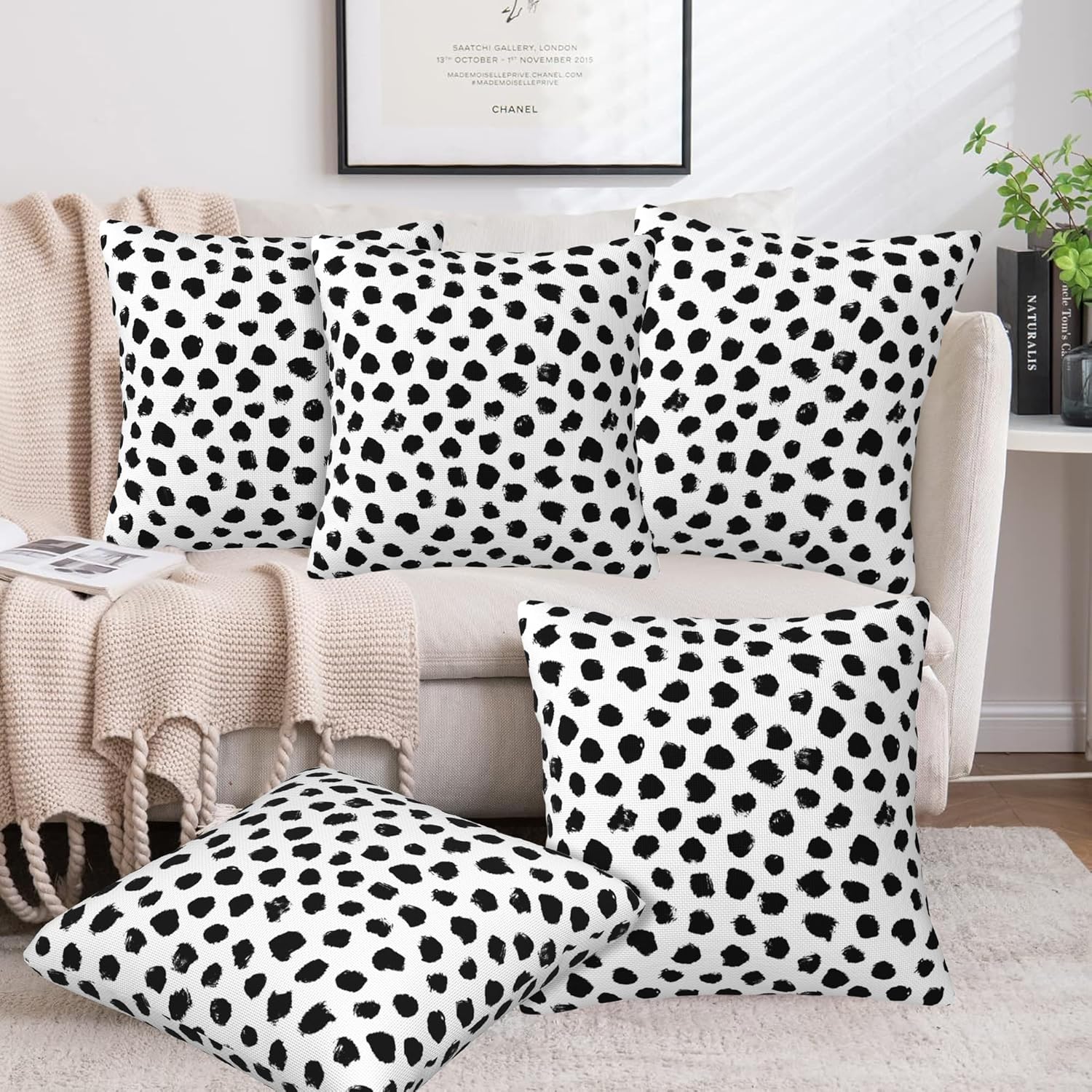 White and Black Spot Throw Pillow Covers Set of 2 Polka Dot Pillow Covers 20x20 Inch Modern Farmhouse Home Decorative Pillow Cases Cushion Cover for Sofa Living Room Office