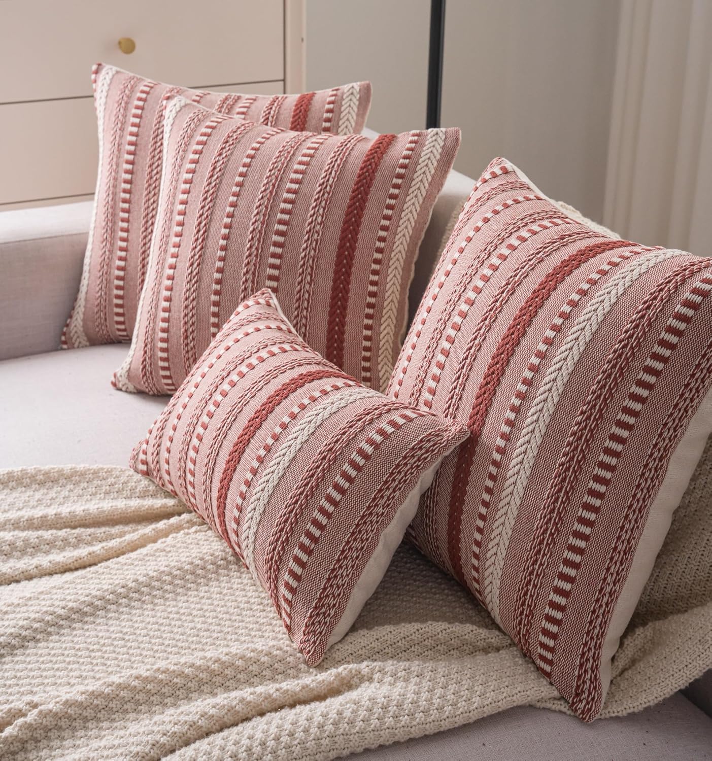 Boho Throw Pillow Covers 12x20 Inch Set of 2, Farmhouse Decorative Couch Pillow Cases, Rust Accent Pillows of Bed, Sofa Bedroom Living Room Home Decor Cushion Cover