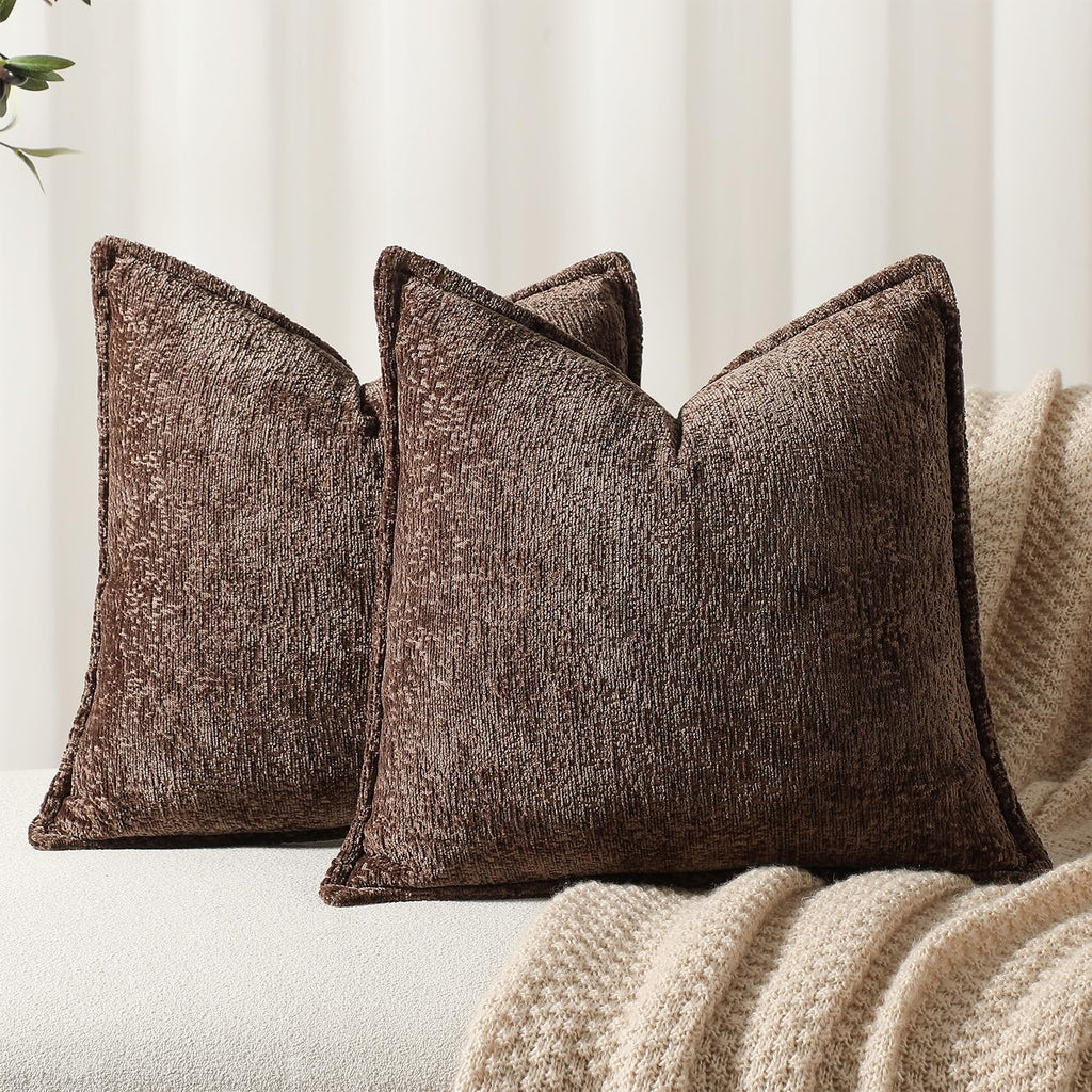 Pack of 2 Chocolate Brown Decorative Throw Pillow Covers 20x20 Cozy Soft Chenille Accent Vintage Square Couch Pillow Covers for Home Decor Bed Sofa Living Room