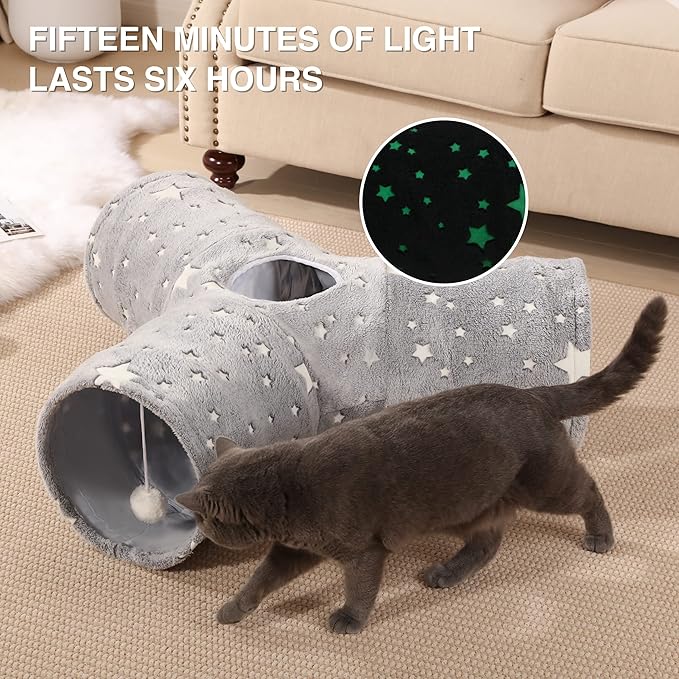 Tempcore Pet Cat Tunnel Tube Cat Toy 3 Way Collapsible, Cat Tunnels for Indoor Cats Self-Luminous Photoluminescence，Kitty Tunnel Bored Cat Pet Toys Peek Hole Toy Ball Cat, Puppy, Kitty, Kitten, Rabbit