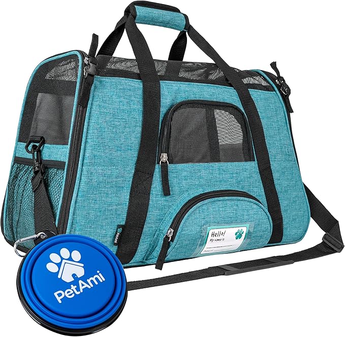 PetAmi Airline Approved Pet Carrier for Cat, Soft Sided Dog Carrier for Small Dog, Cat Travel Supplies Accessories Indoor Cat, Ventilated Pet Carrying Bag Medium Large Kitten Puppy, Small Heather Blue