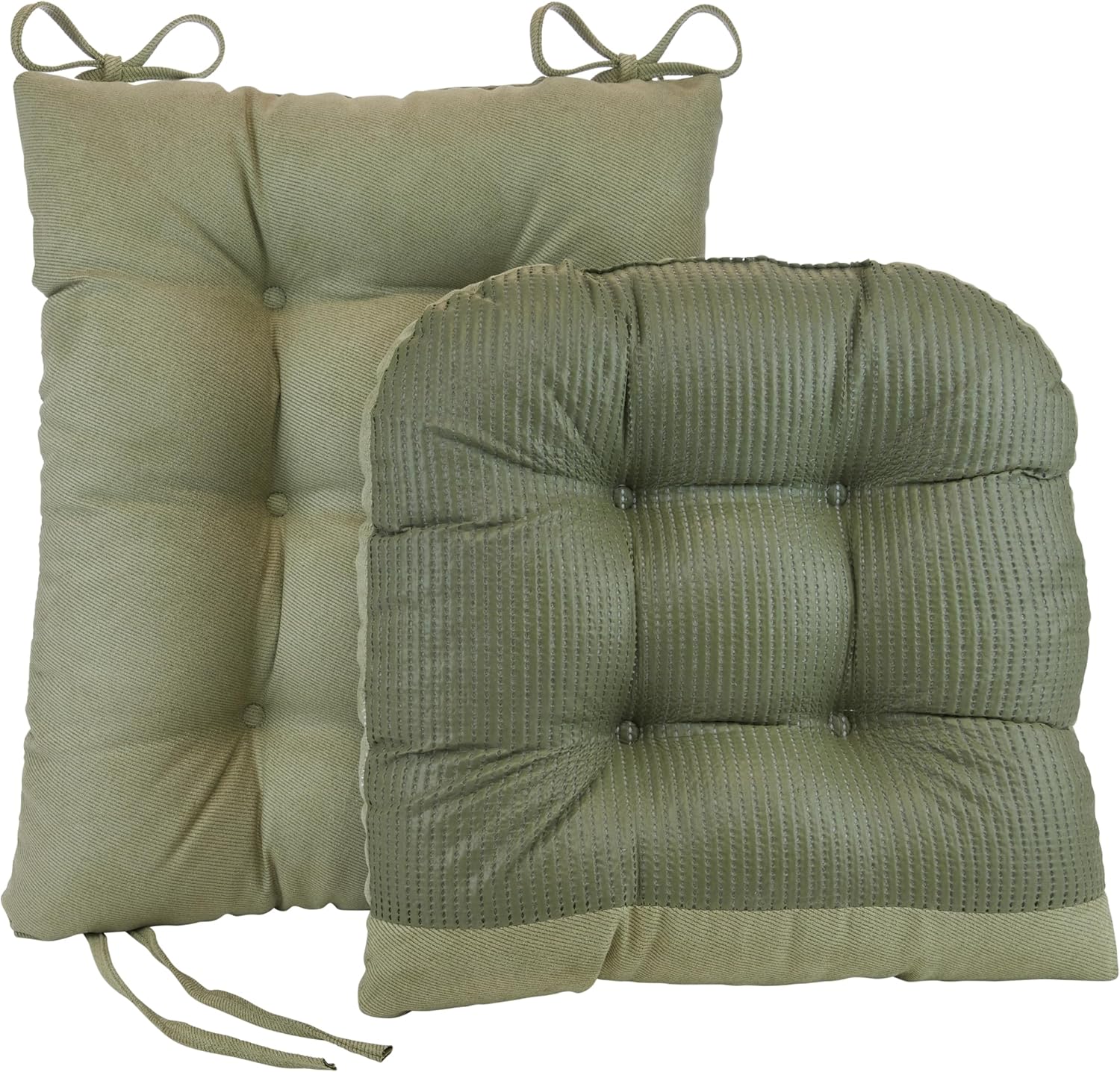 Klear Vu Omega Non-Slip Rocking Chair Cushion Set, Assembled in USA, Thick Padding & Tufted Design, Includes Seat Pad & Back Pillow with Ties, 17x17 Inches, 2-Piece Set, Twillo Thyme