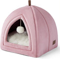 Bedsure Cat Beds for Indoor - 2 in 1 Cat Cave House Tent for Kittens and Small Pets with Removable Washable Cushioned Pillow, Foldable Kitten Hideaway with Non-Slip Bottom, Pink, 16 inches