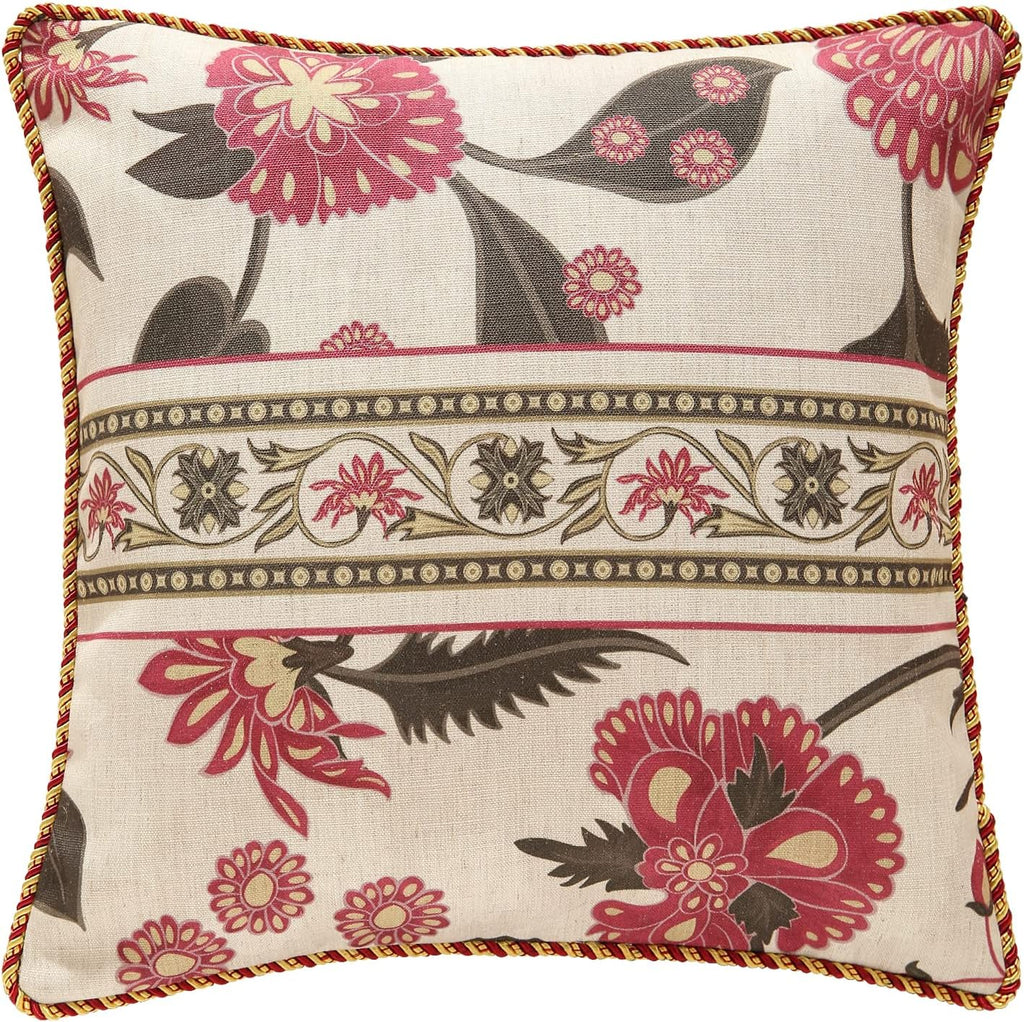 patdrea Designer Throw Pillow Covers,Vintage Red Pillowcases with Leaves and Flower Pattern Pillows Cover for Couch,Linen Decorative Square Cushion for Bed Living Room Outdoor Car,18X18 Inches