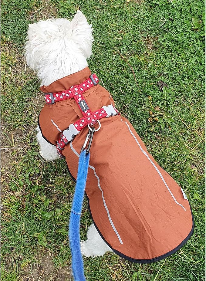 Mile High Life Dog Raincoat, Adjustable Waterproof Reflective Rain Jacket for Small Medium Large Dogs, Lightweight Breathable Pet Rain Coat with Leash Hole(Brown,S Chest 22-25")
