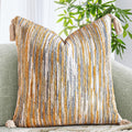 AmHoo Boho Throw Pillow Cover Decorative Bohemian Woven Tufted Striped Farmhouse with Tassels Textured Cushion Case Pillowcase Neutral for Sofa Couch Bed 18 x 18-Inch Light Grey
