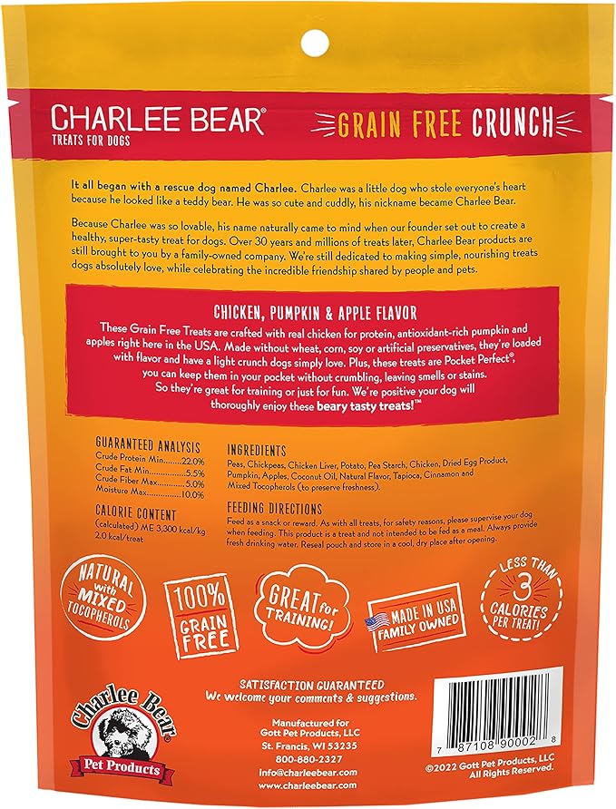 Charlee Bear Grain-Free Bear Crunch Chicken, Pumpkin & Apple Flavor - Net Wt 8 oz. (Pack of 2)