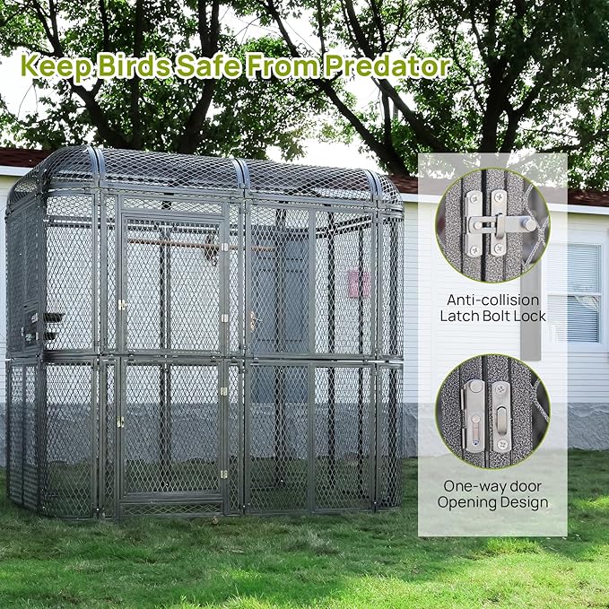 Large Metal Walk-in Cage 77-inch Heavy Duty Bird Cage Outdoor Diamond Grid Aviary Parrot Cage Wide Flight Metal Birdcage for Macaw Budgie Conure Lovebird Parakeet Cockatiel, 6.4x3.87x5.91ft, Silver