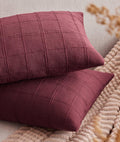 ZeeMart Linen Checked Lumbar Throw Pillow Covers Set of 2, 12x20 Inch Allover Grid Burgundy, Farmhouse Decorative Double Sided Grid Embroidered Couch Pillow Cases Red Cotton Linen Cushion Covers