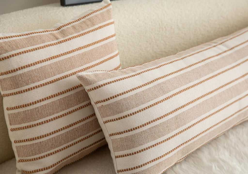 Decorative Boho Lumbar Pillow Covers, Modern Farmhouse Couch Pillowcase, 14 x 36 Long Accent Body Throw Pillow Covers, Sofa Bed Living Room Decor Cushion Case, Brown and Beige, Pack of 1