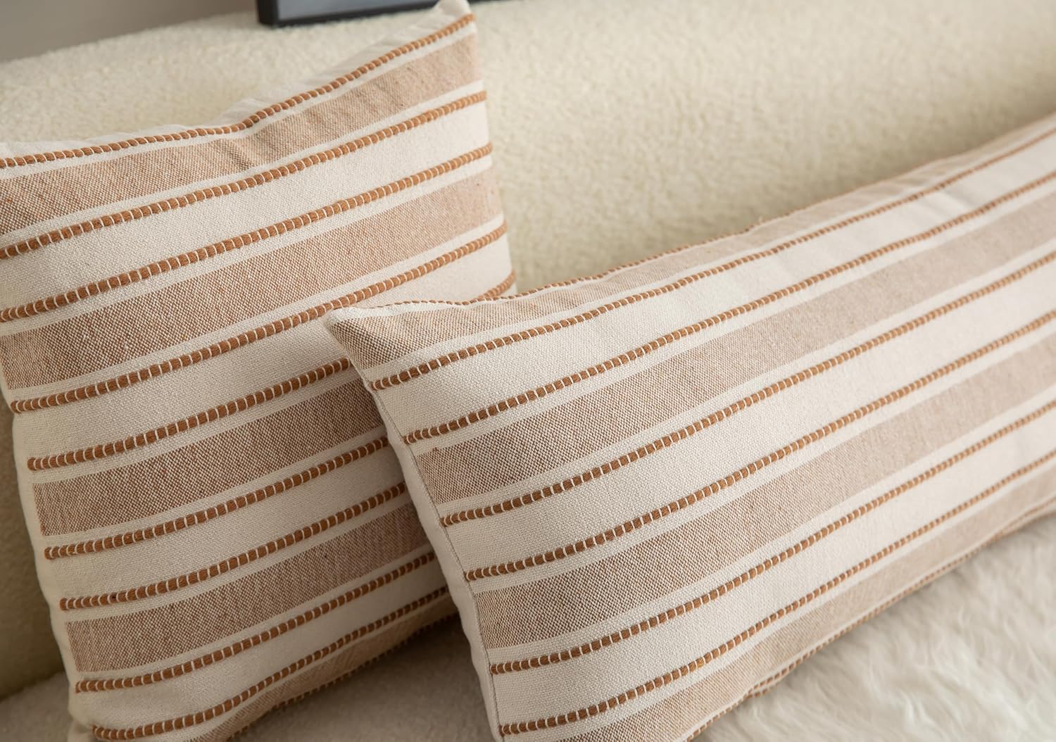 Decorative Boho Lumbar Pillow Covers, Modern Farmhouse Couch Pillowcase, 14 x 36 Long Accent Body Throw Pillow Covers, Sofa Bed Living Room Decor Cushion Case, Brown and Beige, Pack of 1