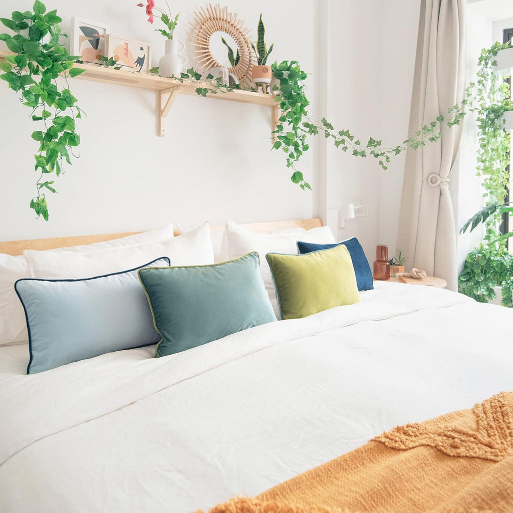 MONDAY MOOSE Decorative Throw Pillow Covers Cushion Cases, Set of 4 Soft Velvet Modern Double-Sided Designs, Mix and Match for Home Decor, Pillow Inserts Not Included (12x20 inch, Green/Blue)