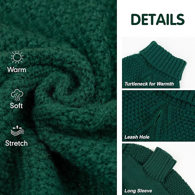 cyeollo Dog Sweater Pullover Turtleneck for Dogs, Classic Knitwear Fall Winter Cold Weather Dog Clothes Warm Pet Apparel Small Medium Large Dog Sweaters, Green XL