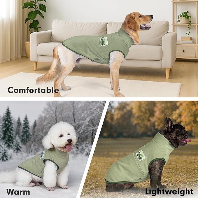 cyeollo Fleece Dog Sweater, Turtleneck Dog Sweatshirt Stretchy Pullover Fleece Vest Warm Winter Fall Clothes for Small Dogs Boy Puppy Pet Apparel, Green S