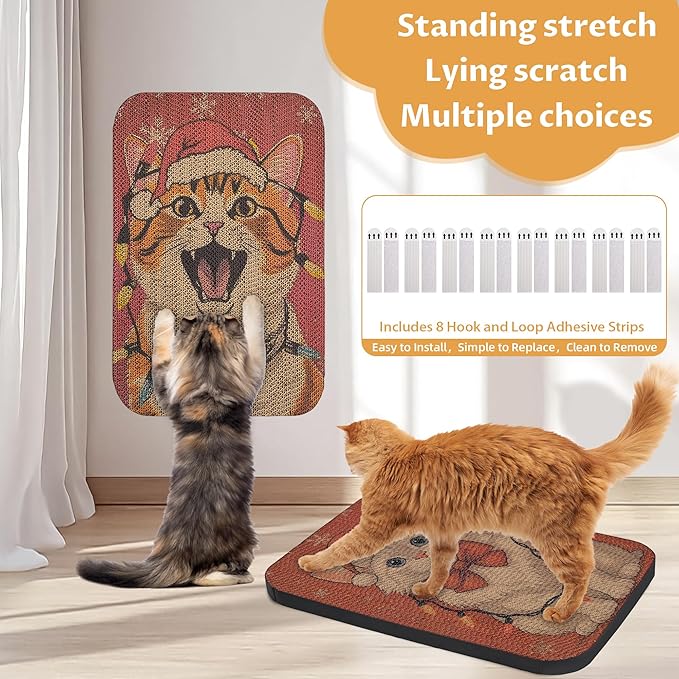 2 Packs Art Cat Wall-Mountable Scratching Board 16.7x11x1 Inch Cat Wall Scratch Pad and Scratcher for Indoor Cats Furniture Protector (Christmas)
