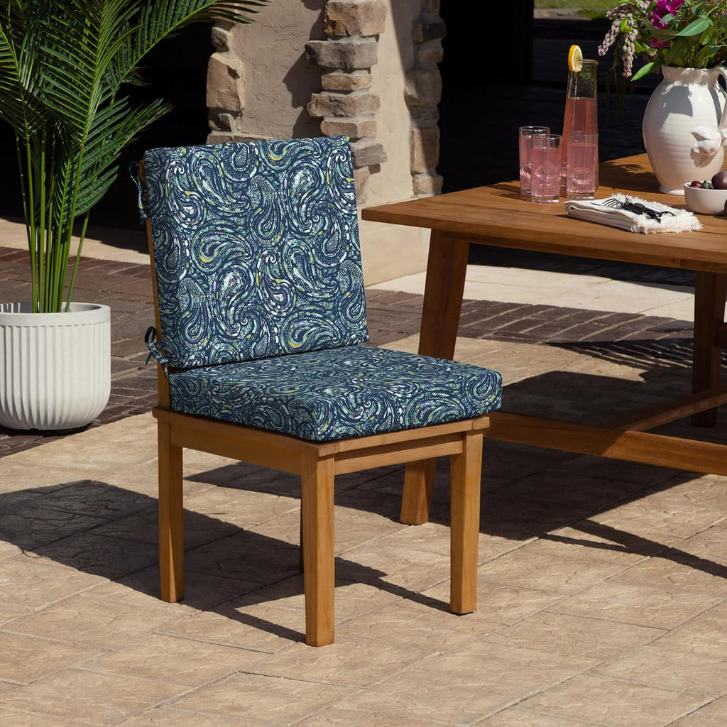 Arden Foam Outdoor Dining Chair Cushion, 20 x 20, Made with ProFoam, Rain-Proof, Fade Resistant, Sapphire Blue Ridge Paisley