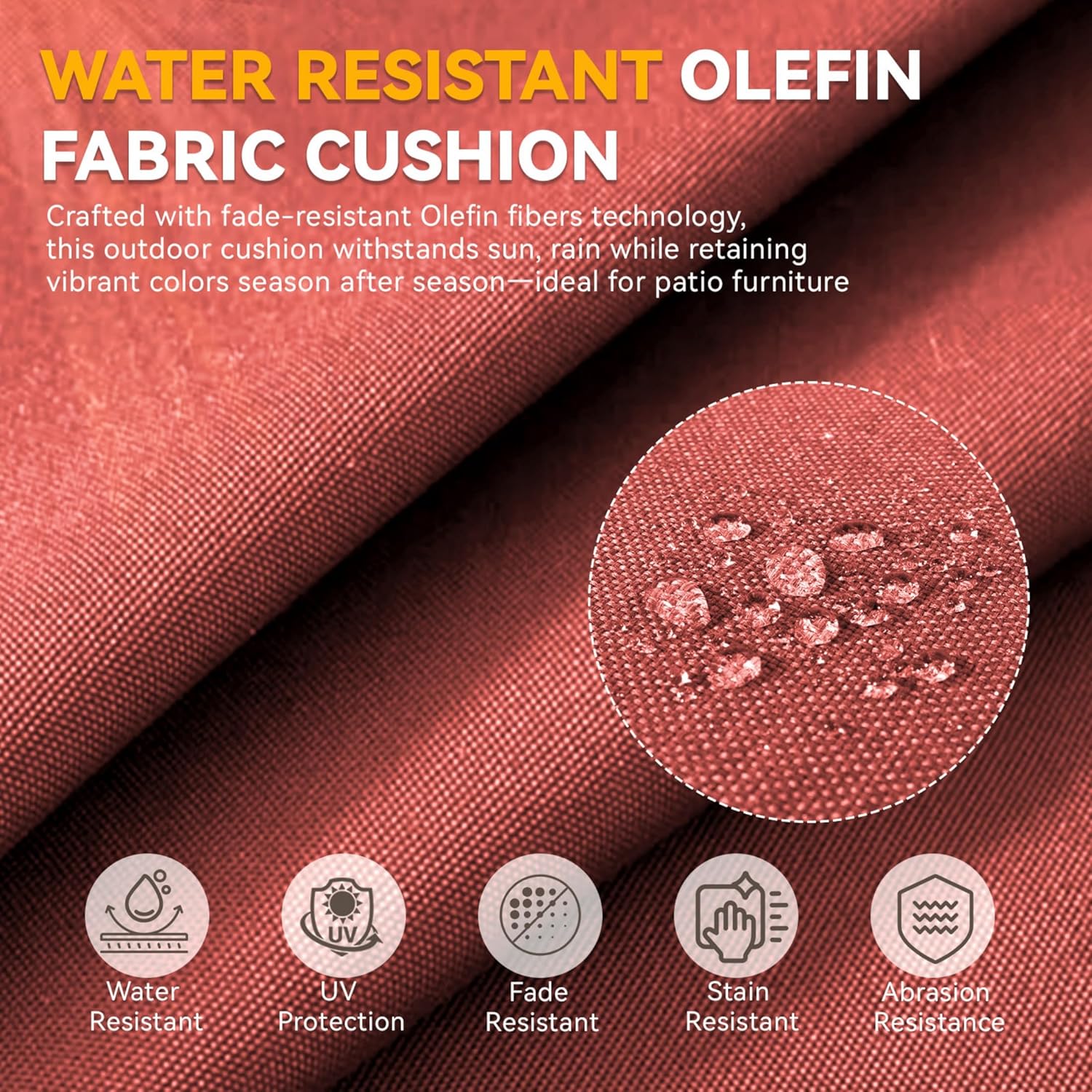 Outdoor Cushion Set for Furniture Patio Furniture, UV Resistant, Water Resistant - 6 Inch Thick Foam Garden Cushions– 24x24 Inch Patio Seat Covers for Chair/Sofa/Couch | Red | 12-Pack |