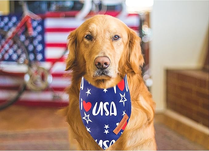 Realeaf 4th of July Dog Bandanas 2 Pack, Triangle Reversible American Flag Pet Patriotic Scarf for Boy and Girl, Premium Durable Fabric, USA Bandana for Small and Medium Dogs (Small)
