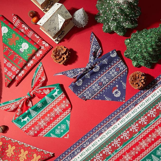 100 Pcs Christmas Dog Bandanas Bulk Xmas Sweater Designs Bandanas Soft Triangle Bibs Adjustable Scarf for Small Medium Large Pets