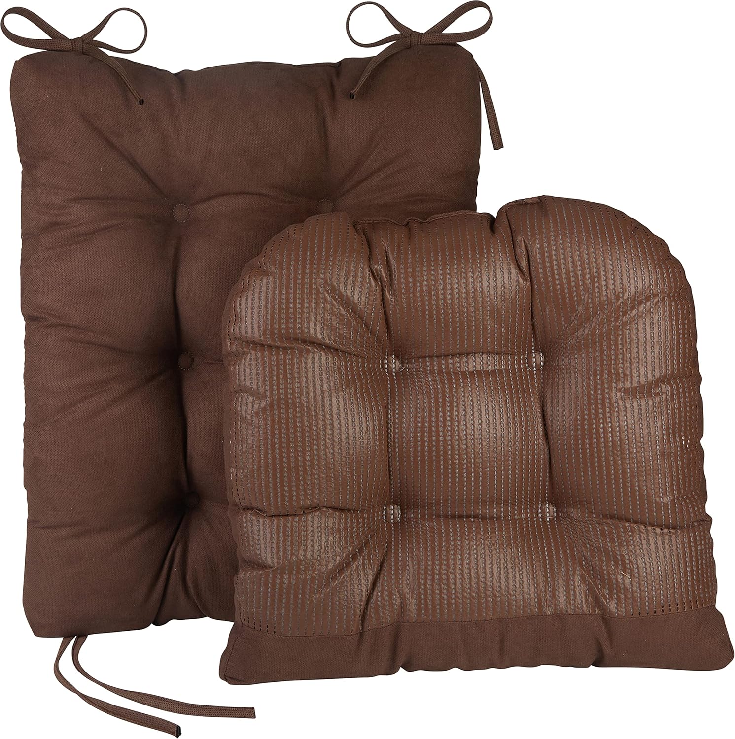 Klear Vu Omega Non-Slip Rocking Chair Cushion Set, Assembled in USA, Thick Padding & Tufted Design, Includes Seat Pad & Back Pillow with Ties, 17x17 Inches, 2-Piece Set, Honeycomb Chocolate