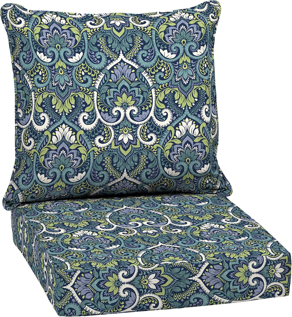 Arden Outdoor Deep Seat Cushion Set, 24 in x 24 in, Weather-Proof, Rain-Proof, Fade Resistant Patio Cushion for Chair, Sofa, and Couch Sapphire Aurora Blue Damask