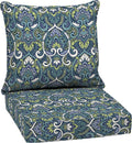 Arden Outdoor Deep Seat Cushion Set, 24 in x 24 in, Weather-Proof, Rain-Proof, Fade Resistant Patio Cushion for Chair, Sofa, and Couch Sapphire Aurora Blue Damask