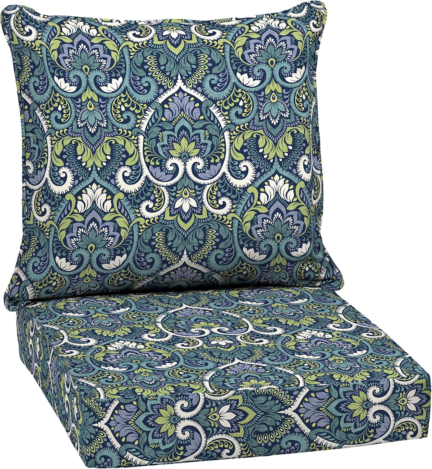 Arden Outdoor Deep Seat Cushion Set, 24 in x 24 in, Weather-Proof, Rain-Proof, Fade Resistant Patio Cushion for Chair, Sofa, and Couch Sapphire Aurora Blue Damask