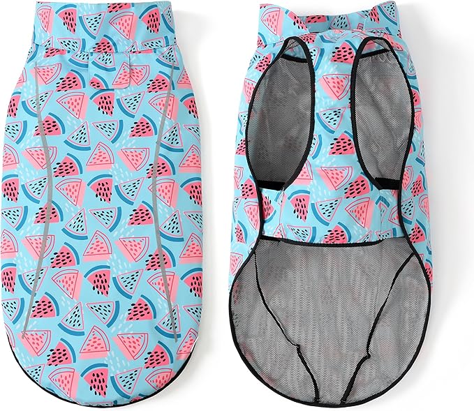 Mile High Life Dog Raincoat, Adjustable Waterproof Reflective Rain Jacket for Small Medium Large Dogs, Lightweight Breathable Pet Rain Coat with Leash Hole(Light Blue Watermelon,L Chest 32-40")