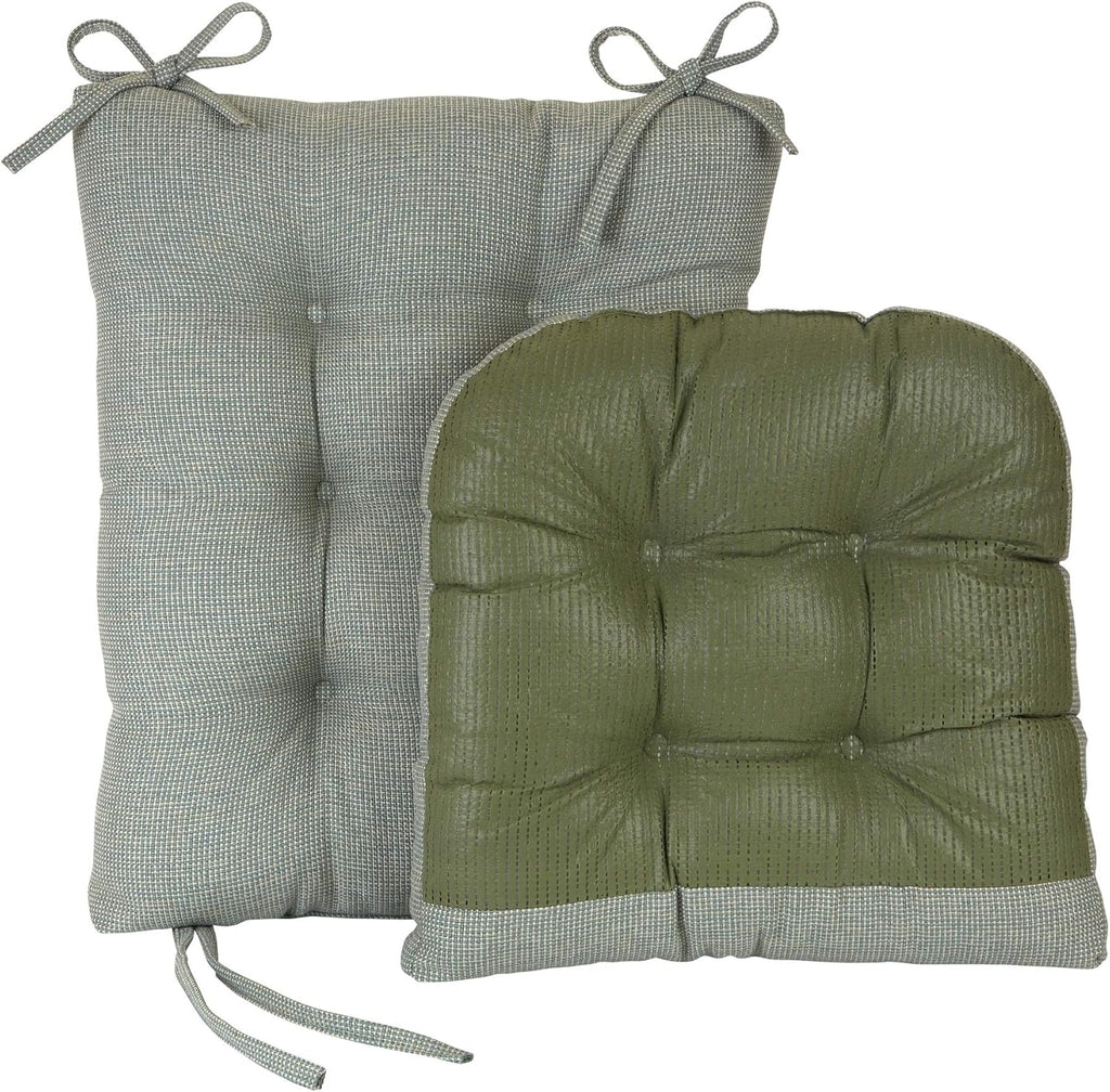 Klear Vu Omega Non-Slip Rocking Chair Cushion, Assembled in USA, Thick Tufted Design, Includes Seat Pad & Back Pillow with Ties, 17x17 Inches, 2-Piece Set, Solid Spa