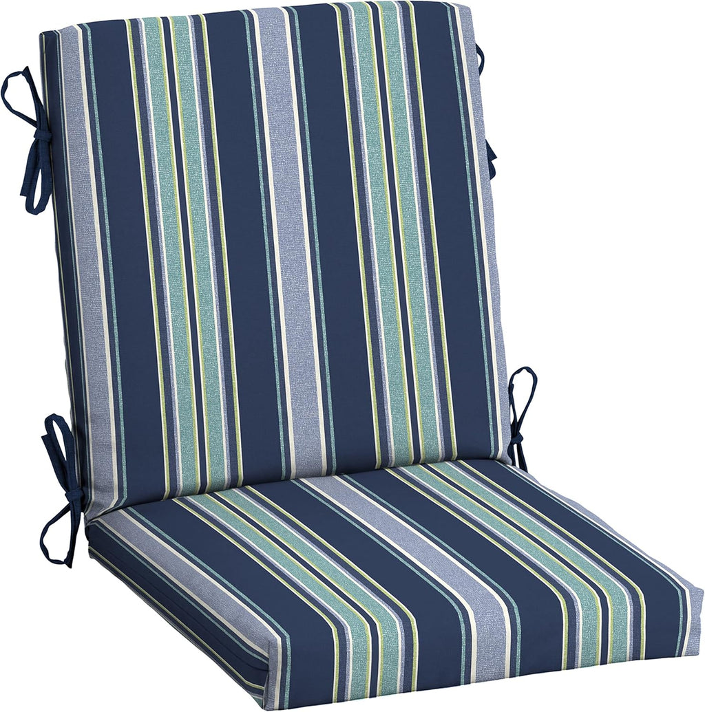 ARDEN Outdoor Midback Chair Cushion, 18 x 16.5, Water Repellent, Fade Resistant 18 x 16.5, Sapphire Aurora Blue Stripe