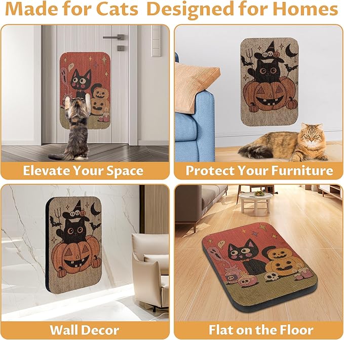 2 Packs Art Cat Wall-Mountable Scratching Board 16.7x11x1 Inch Cat Wall Scratch Pad and Scratcher for Indoor Cats Furniture Protector (Pumpkin)