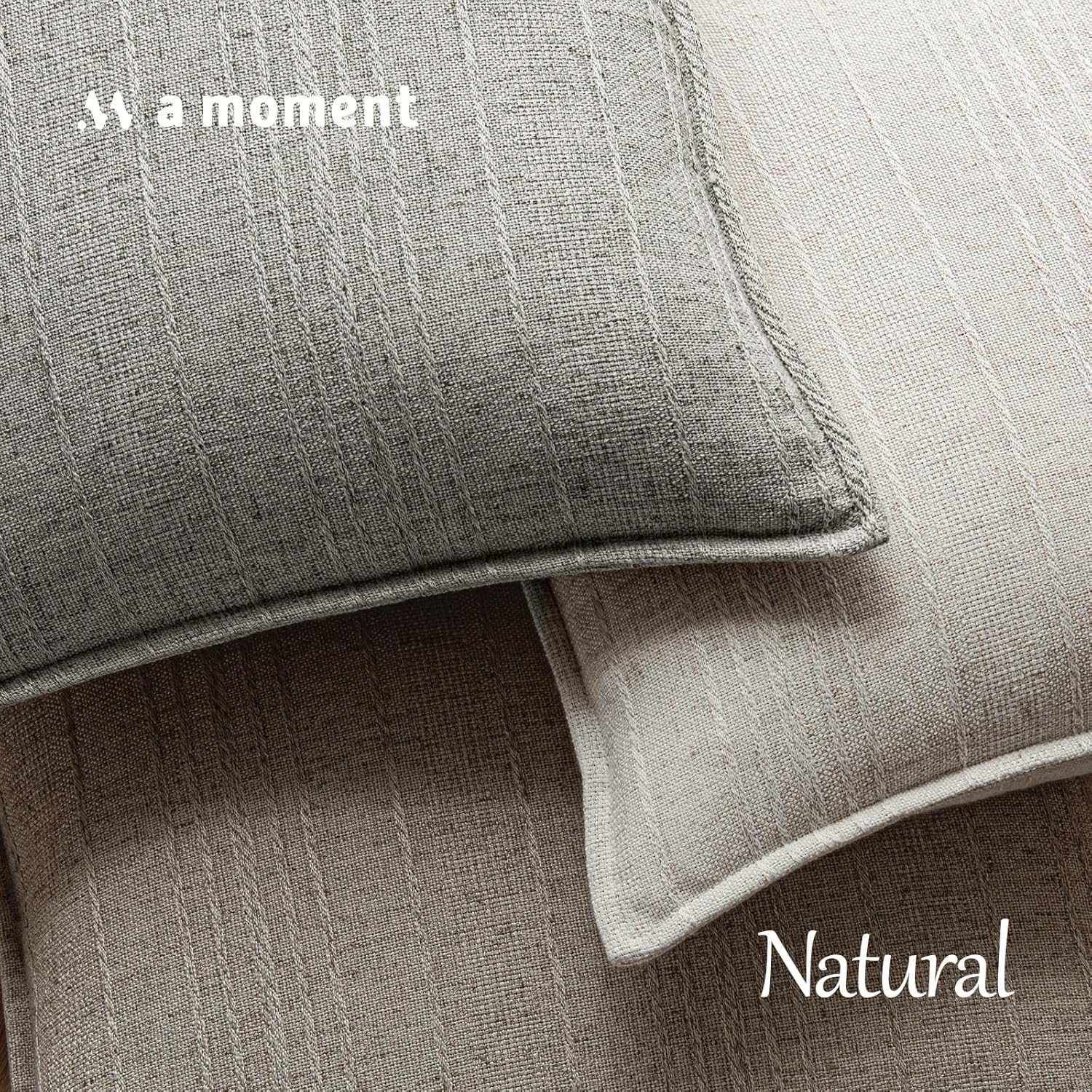 a moment Linen Pillow Covers Set of 2,Boho Farmhouse Throw Pillowcases Neutral Textured Decorative Covers for Couch Sofa, Soft Linen Blend Accent Case Cushion Living Room Home Decor 24"x24"Light Grey