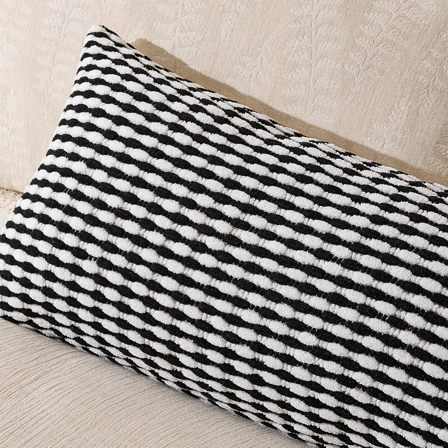 AmHoo Boho Chenille Pillow Cover Decorative Tufted Pillowcase for Couch Bed Sofa Bedroom Living Room Modern 14 x 36-Inch Black