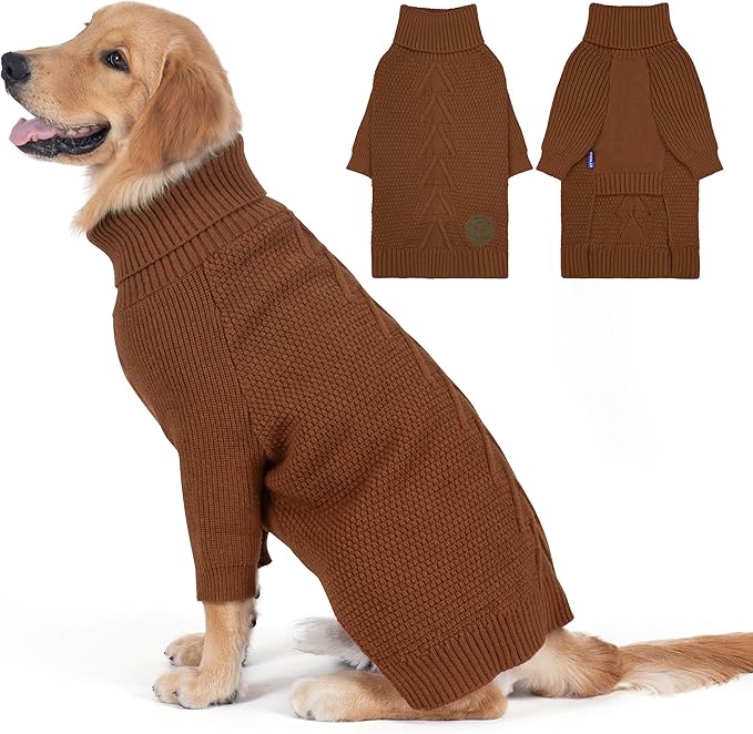 cyeollo 4XL Dog Sweater, Stretchable & Cozy Warm Dog Sweaters for Large Dogs Boy, Pullover Knit Fall Winter Sweatshirt Big Dogs Clothes, Doberman Great Dane Apparel, Brown XXXXL