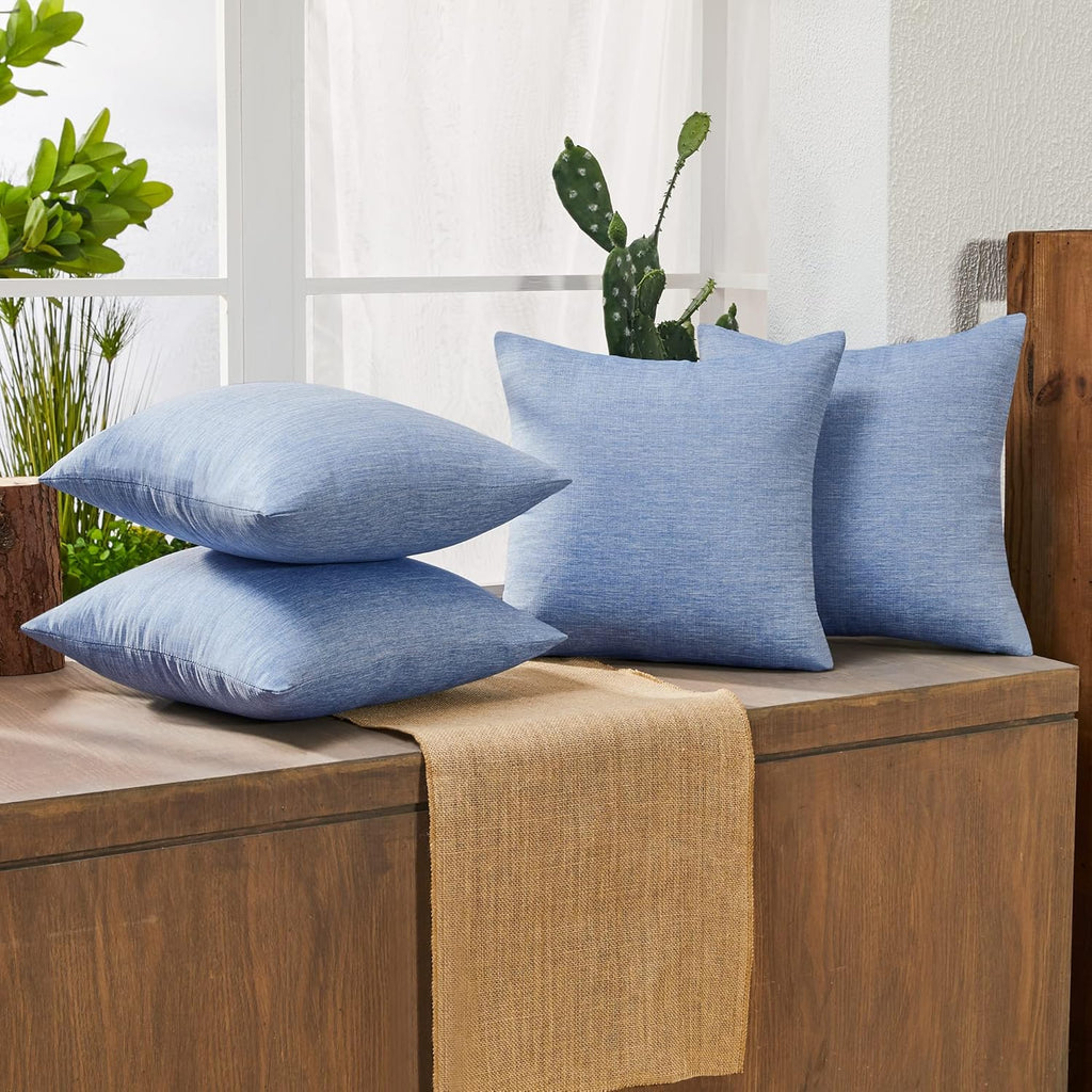Deconovo Decorative Throw Pillow Covers - Set of 4 Soft Linen Cushion Covers, 18x18 Inch, Green & Machine Washable Pillowcases for Sofa, Bedroom, Living Room Décor, Dark Blue