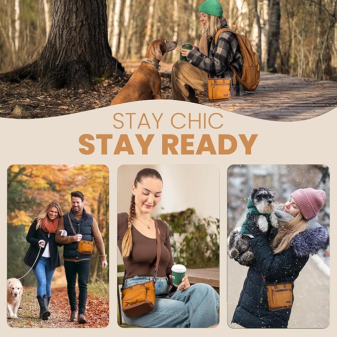 BEAU&FUR Large Dog Treat Pouch with Clicker for Training – 4 Cup Capacity, Built-In Poop Bag Dispenser, Expandable Pocket, Metal Buckle, Large Back Pocket, Ideal for Walks and Training – Light Brown