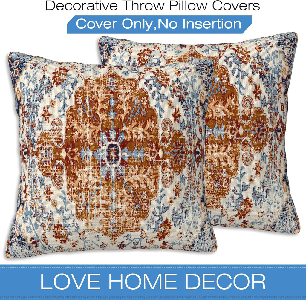 Ethnic Boho Throw Pillow Covers Set of 2 Rug Boho Style Ethnic Design Pillow Covers 16x16 Inch Modern Farmhouse Home Decorative Pillow Cases Cushion Cover for Sofa Living Room Office