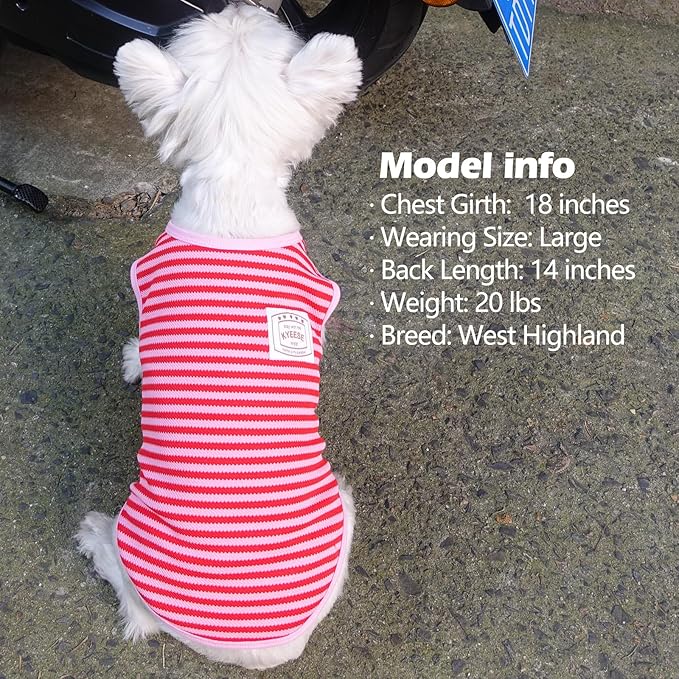 KYEESE 2Pack Dog Shirts Striped Soft Stretchy Dog T-Shirts Lightweight Tank Top Sleeveless Vest Breathable Pet Outfit, XX-Large, Green+Pink