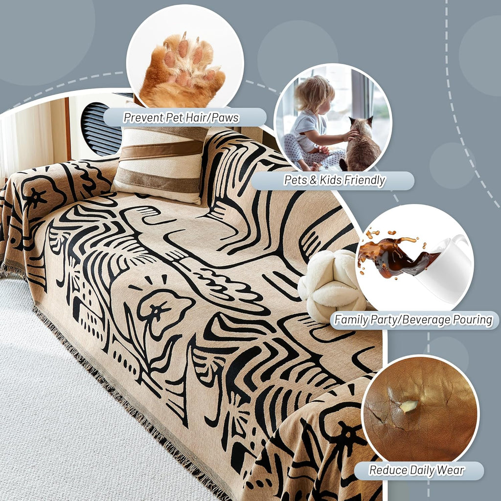 MYSKY HOME Couch Cover for Dogs, Washable Couch Covers, Sofa Covers for Sectional Sofa, Couch Cover 2 Cushion Sofa Dogs Furniture Protector, Chenille Sofa Covers for Pets, 71"x118", Abstract Coffee