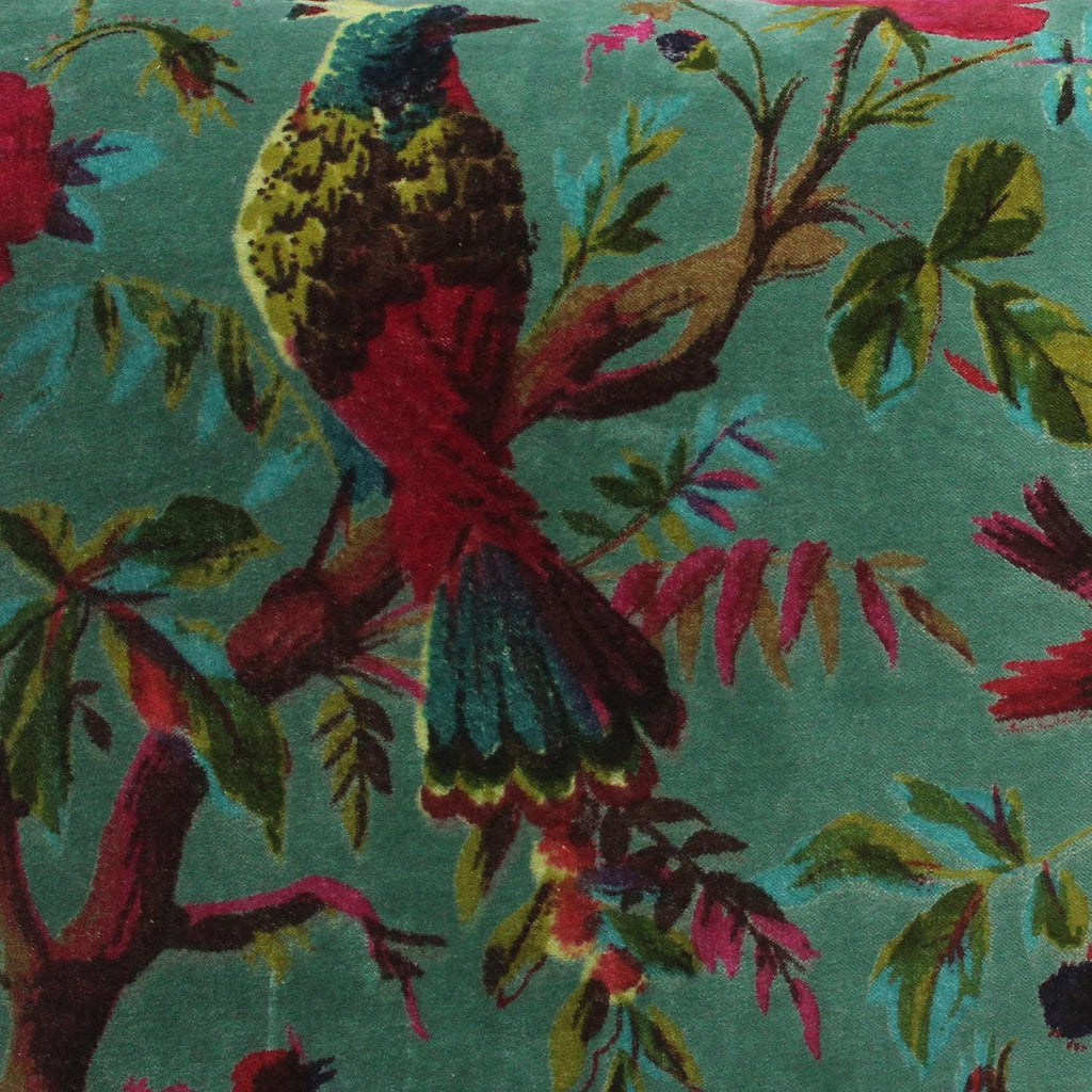 Eyes of India Velvet Floral Flower Bird Throw Pillow Sofa Cushion Cover Case Couch Colorful Boho Chic Bohemian Accent Indian Handmade (Green, 16" x 16")