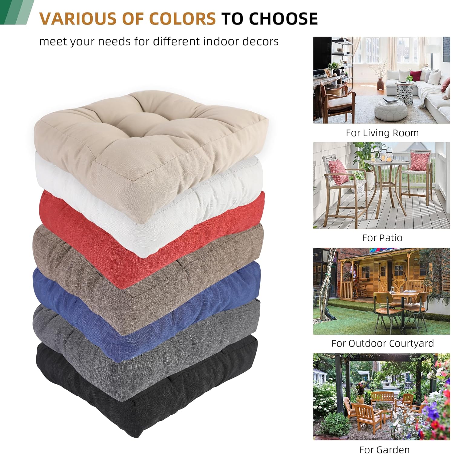 RACE LEAF 4 Pack 19x19 Patio Chair Cushions, Waterproof Memory Foam Cushions with Tufted Cover and Non-Slip Base (Navy)