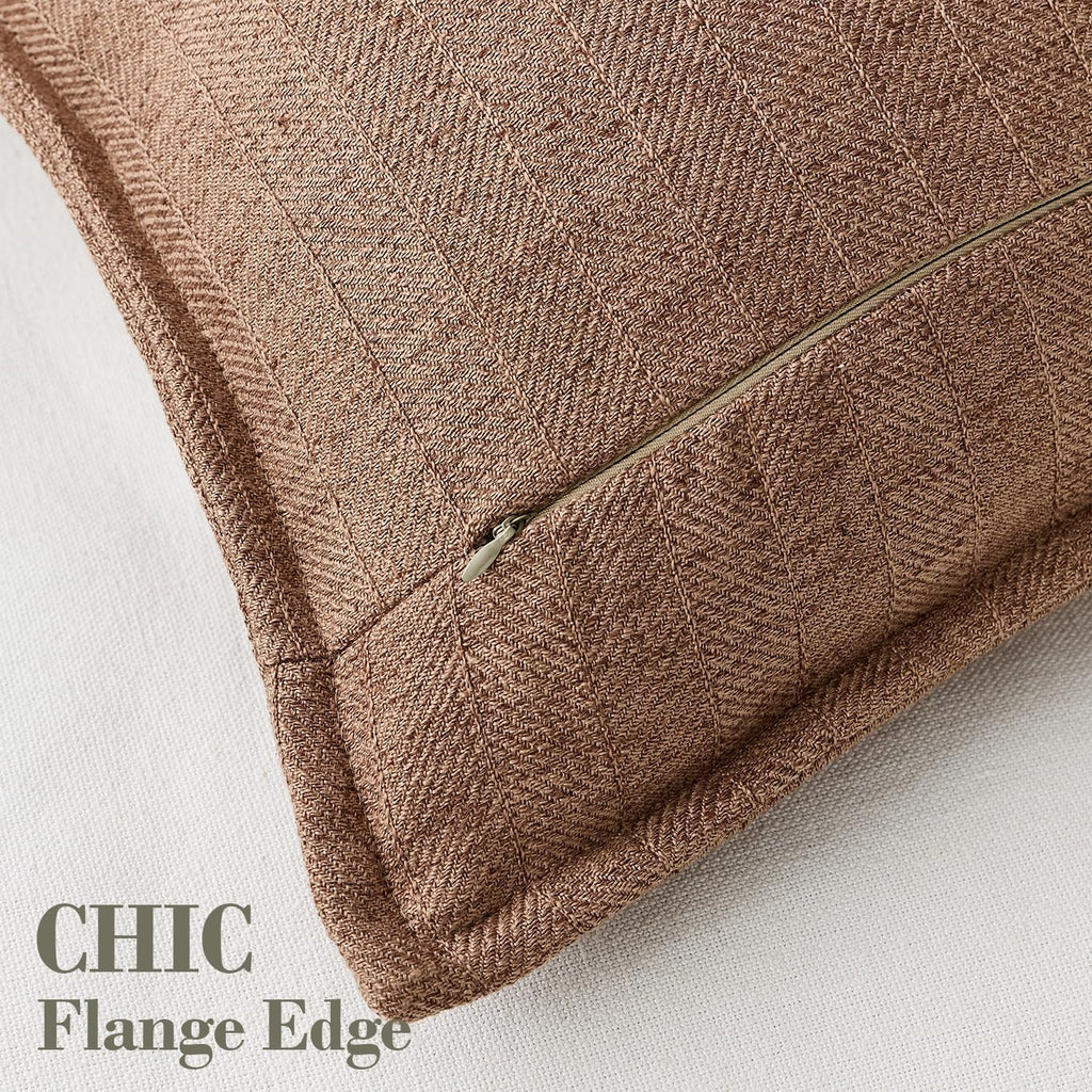 26x26 Linen Euro Sham Pillow Covers Brown Pack of 2 Farmhouse Boho Neutral Accents Striped Textured Square Decorative Throw Pillow Cases for Living Room Couch Bed Home Decor