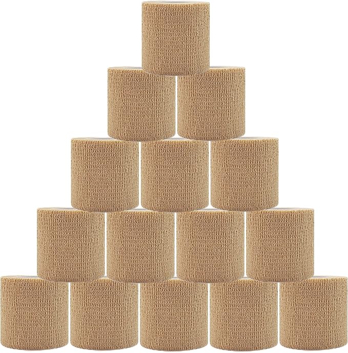 15 Pack Self Adhesive Bandage Wrap 2 Inch x 5 Yards Non-Woven Bandage,Vet Wrap Breathable Elastic Self-Adherent Tape for Stretch Athletic, Sports, Wrist, Ankle (Flesh)