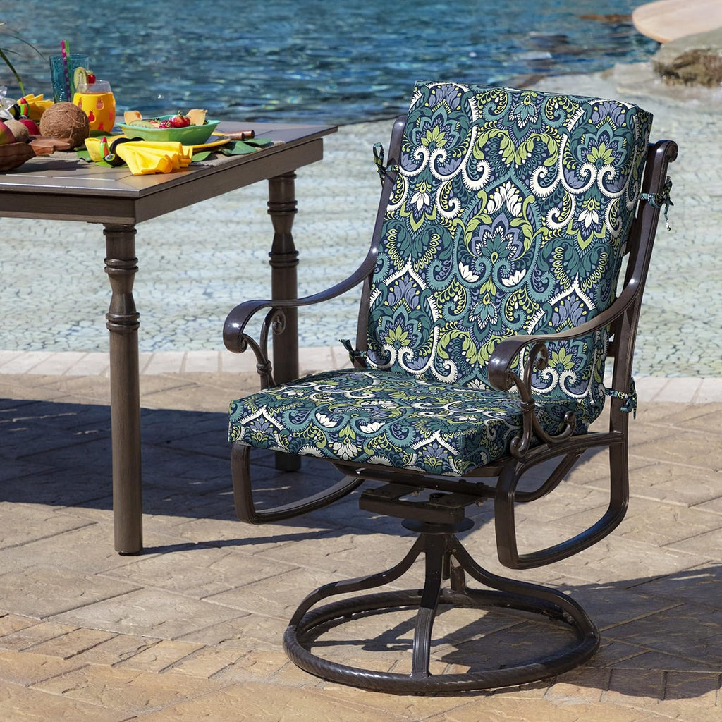 ARDEN Outdoor Midback Chair Cushion, 18 x 16.5, Water Repellent, Fade Resistant 18 x 16.5, Sapphire Aurora Blue Damask