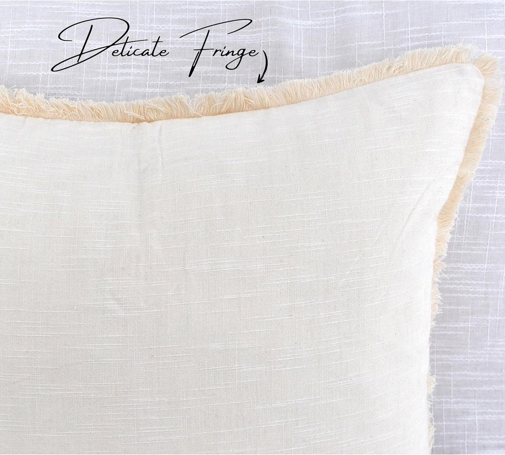 20×20 Cream White Cotton Throw Pillow Covers with Decorative Fringe Boho Farmhouse Beige Cushion Covers with Tassels Linen Like Textured Accent Pillowcases for Bed Chair Sofa Living Room Set of 2